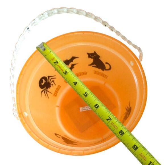 Vintage Halloween Bucket Pail Trick or Treat Black Cats Bats Translucent 1990s. - Picture 4 of 16